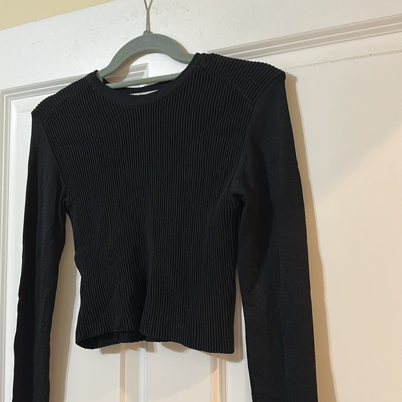 Zara‎ Knit Black Ribbed Long Sleeve Stretch Crop Top Sweater, Women’s Medium - Picture 3 of 11
